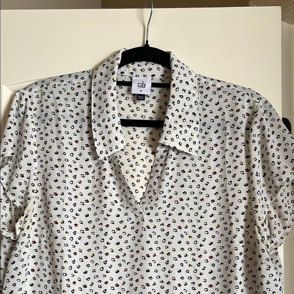 CAbi White Casual Button Down Shirt with Polka Dot Pattern